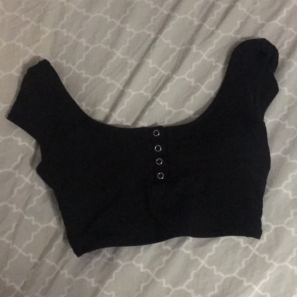 Black button up crop top